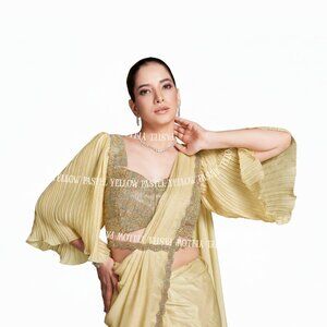 Elegant Yellow Crepe Satin Silk Saree with Aari Work for Occasions